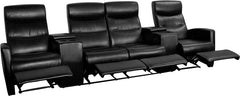 Anetos Series 4-Seat Reclining Black Leather Theater Seating Unit with Cup Holders