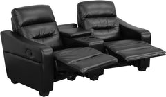 Futura Series 2-Seat Reclining Black Leather Theater Seating Unit with Cup Holders