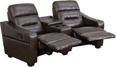 Futura Series 2-Seat Reclining Brown Leather Theater Seating Unit with Cup Holders