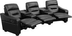 Futura Series 3-Seat Reclining Black Leather Theater Seating Unit with Cup Holders