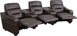 Futura Series 3-Seat Reclining Brown Leather Theater Seating Unit with Cup Holders