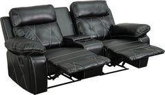 Real Comfort Series 2-Seat Reclining Black Leather Theater Seating Unit with Straight Cup Holders