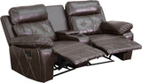 Real Comfort Series 2-Seat Reclining Brown Leather Theater Seating Unit with Curved Cup Holders