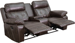 Real Comfort Series 2-Seat Reclining Brown Leather Theater Seating Unit with Straight Cup Holders