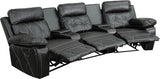 Real Comfort Series 3-Seat Reclining Black Leather Theater Seating Unit with Curved Cup Holders