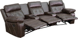 Real Comfort Series 3-Seat Reclining Brown Leather Theater Seating Unit with Curved Cup Holders