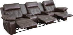Real Comfort Series 3-Seat Reclining Brown Leather Theater Seating Unit with Straight Cup Holders