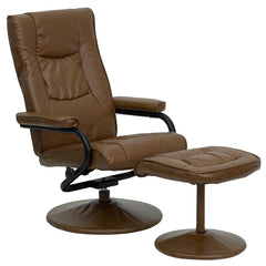 Contemporary Palimino Leather Recliner and Ottoman with Leather Wrapped Base