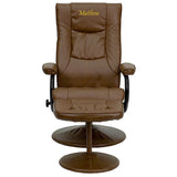 Personalized Contemporary Palimino Leather Recliner and Ottoman with Leather Wrapped Base