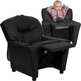 Contemporary Black Leather Kids Recliner with Cup Holder