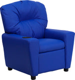 Contemporary Blue Vinyl Kids Recliner with Cup Holder