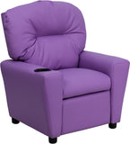 Contemporary Lavender Vinyl Kids Recliner with Cup Holder