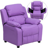 Deluxe Padded Contemporary Lavender Vinyl Kids Recliner with Storage Arms