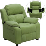 Deluxe Padded Contemporary Avocado Microfiber Kids Recliner with Storage Arms