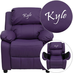 Personalized Deluxe Padded Purple Vinyl Kids Recliner with Storage Arms