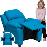 Deluxe Padded Contemporary Turquoise Vinyl Kids Recliner with Storage Arms