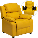 Deluxe Padded Contemporary Yellow Vinyl Kids Recliner with Storage Arms