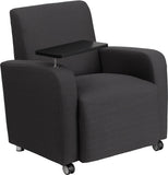 Gray Fabric Guest Chair with Tablet Arm and Front Wheel Casters