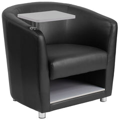 Black Leather Guest Chair with Tablet Arm, Chrome Legs and Under Seat Storage