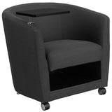 Charcoal Gray Fabric Guest Chair with Tablet Arm, Front Wheel Casters and Under Seat Storage