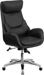 High Back Black Leather Executive Swivel Office Chair with Lumbar Pillow