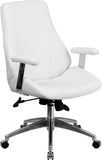 Mid-Back White Leather Executive Swivel Office Chair