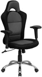 Race Car Inspired Bucket Seat Swivel Task Chair in Gray & Black Mesh