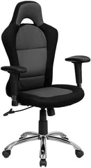 Race Car Inspired Bucket Seat Swivel Task Chair in Gray & Black Mesh
