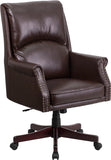 High Back Pillow Back Brown Leather Executive Swivel Office Chair