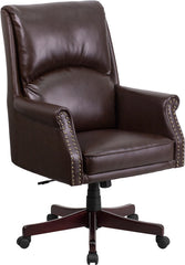 High Back Pillow Back Brown Leather Executive Swivel Office Chair