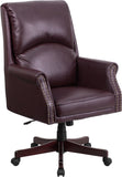 High Back Pillow Back Burgundy Leather Executive Swivel Office Chair