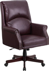 High Back Pillow Back Burgundy Leather Executive Swivel Office Chair