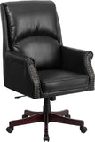 High Back Pillow Back Black Leather Executive Swivel Office Chair