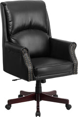 High Back Pillow Back Black Leather Executive Swivel Office Chair