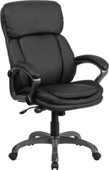 High Back Black Leather Executive Swivel Office Chair with Lumbar Support Knob