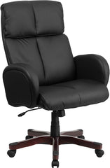 High Back Black Leather Executive Swivel Office Chair with Fully Upholstered Arms
