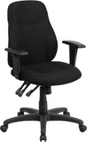 Mid-Back Black Fabric Multi-Functional Ergonomic Swivel Task Chair with Height Adjustable Arms