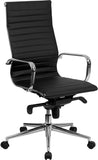 High Back Black Ribbed Upholstered Leather Executive Swivel Office Chair