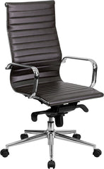 High Back Brown Ribbed Upholstered Leather Executive Swivel Office Chair