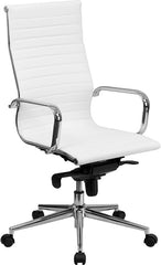 High Back White Ribbed Upholstered Leather Executive Swivel Office Chair