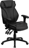High Back Black Leather Executive Swivel Office Chair with Triple Paddle Control and Lumbar Support Knob