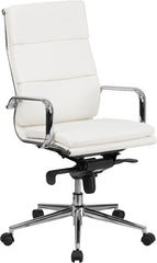 High Back White Leather Executive Swivel Office Chair with Synchro-Tilt Mechanism