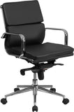 Mid-Back Black Leather Executive Swivel Office Chair with Synchro-Tilt Mechanism