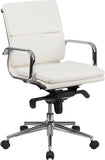 Mid-Back White Leather Executive Swivel Office Chair with Synchro-Tilt Mechanism