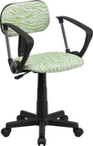Green and White Zebra Print Swivel Task Chair with Arms