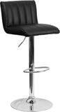 Contemporary Black Vinyl Adjustable Height Barstool with Chrome Base