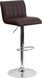 Contemporary Brown Vinyl Adjustable Height Barstool with Chrome Base