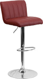 Contemporary Burgundy Vinyl Adjustable Height Barstool with Chrome Base