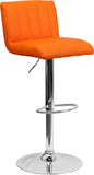 Contemporary Orange Vinyl Adjustable Height Barstool with Chrome Base