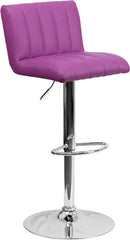 Contemporary Purple Vinyl Adjustable Height Barstool with Chrome Base